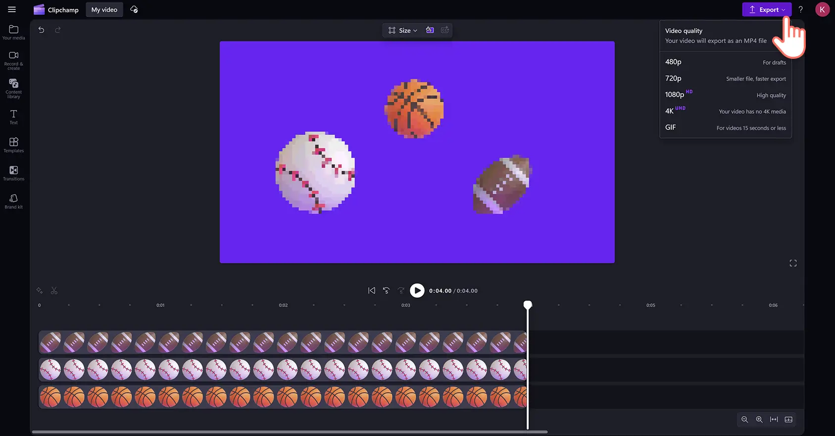 4emnlyjd80iastymynfzpq Clipchamp video düzenleyicide emoji çıkartmaları içeren bir videoyu dışa aktaran bir kullanıcı.