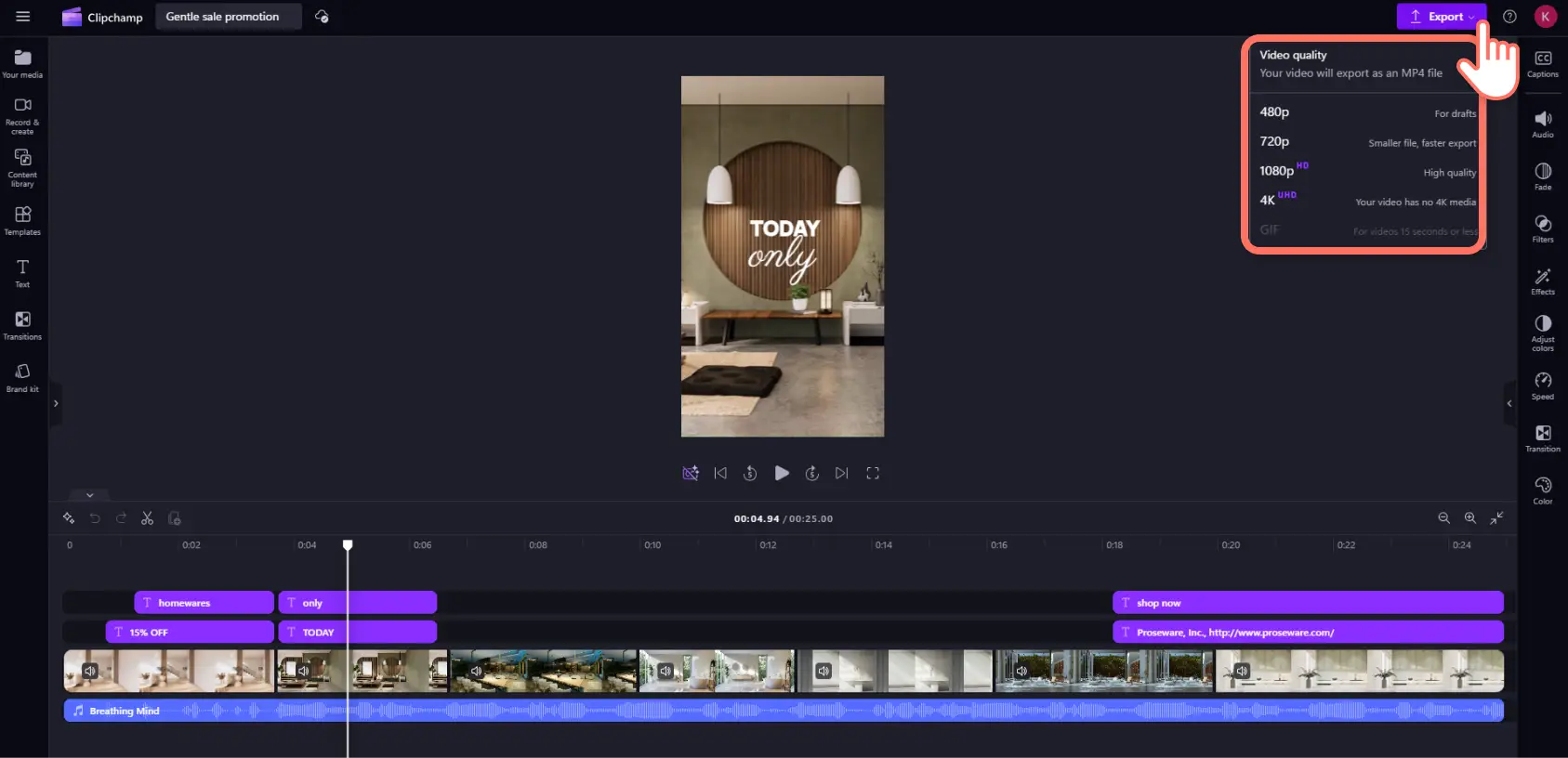 3se5jukatxwclx5ucbph4d Clipchamp'da instagram video reklamlarını dışarı aktaran bir kullanıcı.