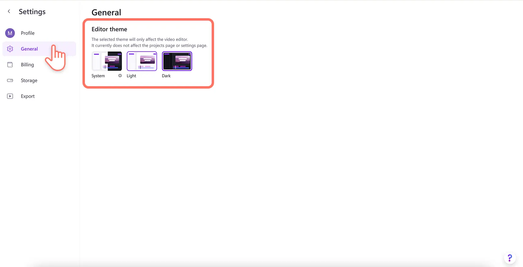 Clipchamp'te ayarlar sekmesindeki kullanıcı