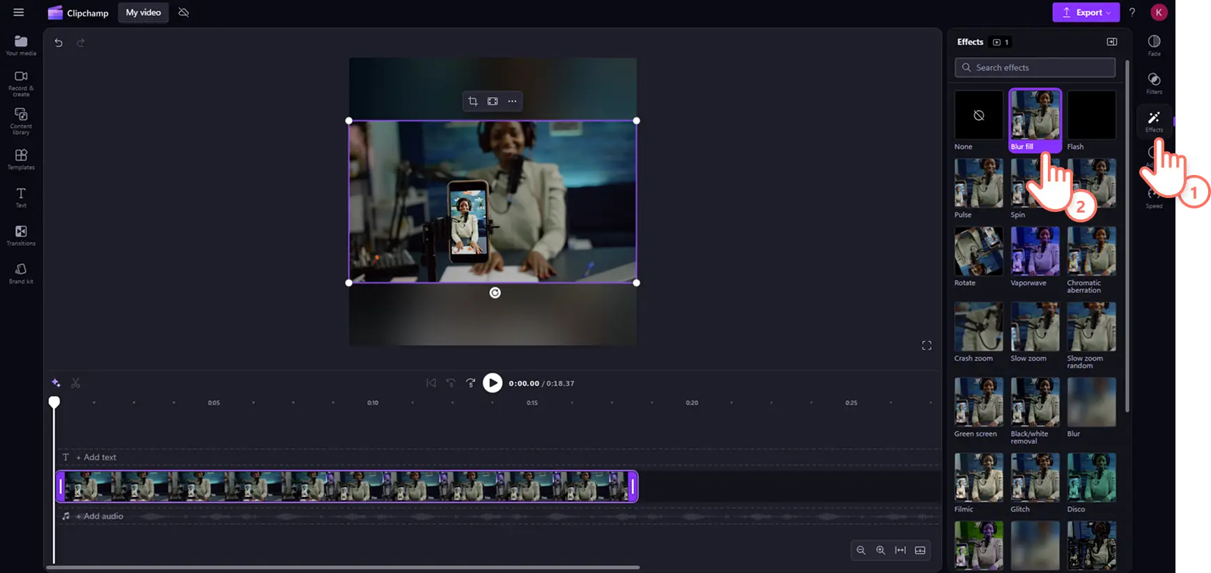7mhdk85zbreh0qhxpywbjv Clipchamp'da letterboxed YouTube videosuna bulanıklaştırma dolgu efekti ekleyen bir kullanıcı.
