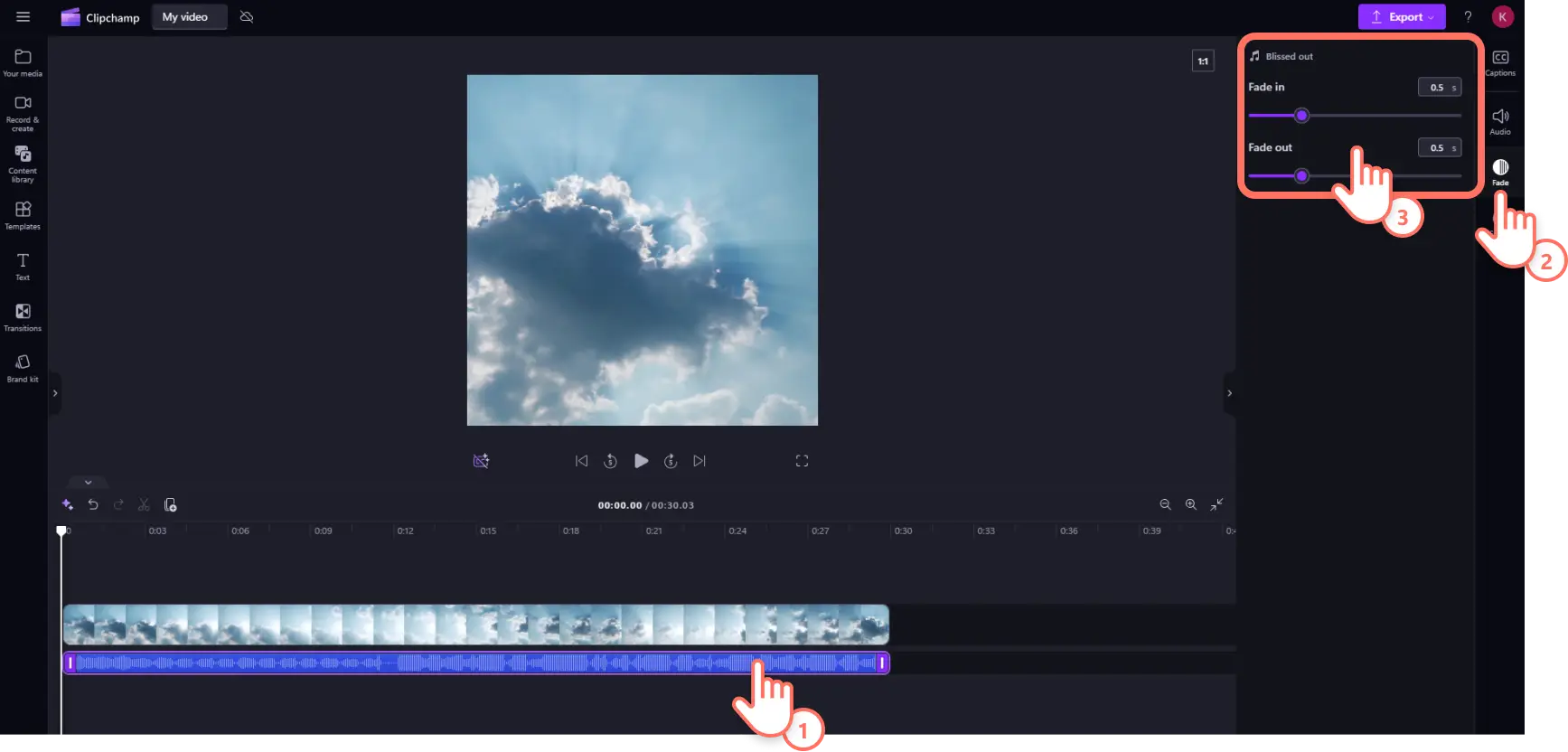 7xe5fj7klt47wdtb8pumiw Clipchamp'te bir ses parçasına belirginleştirme ve soluklaştırma ekleyen bir kullanıcı.