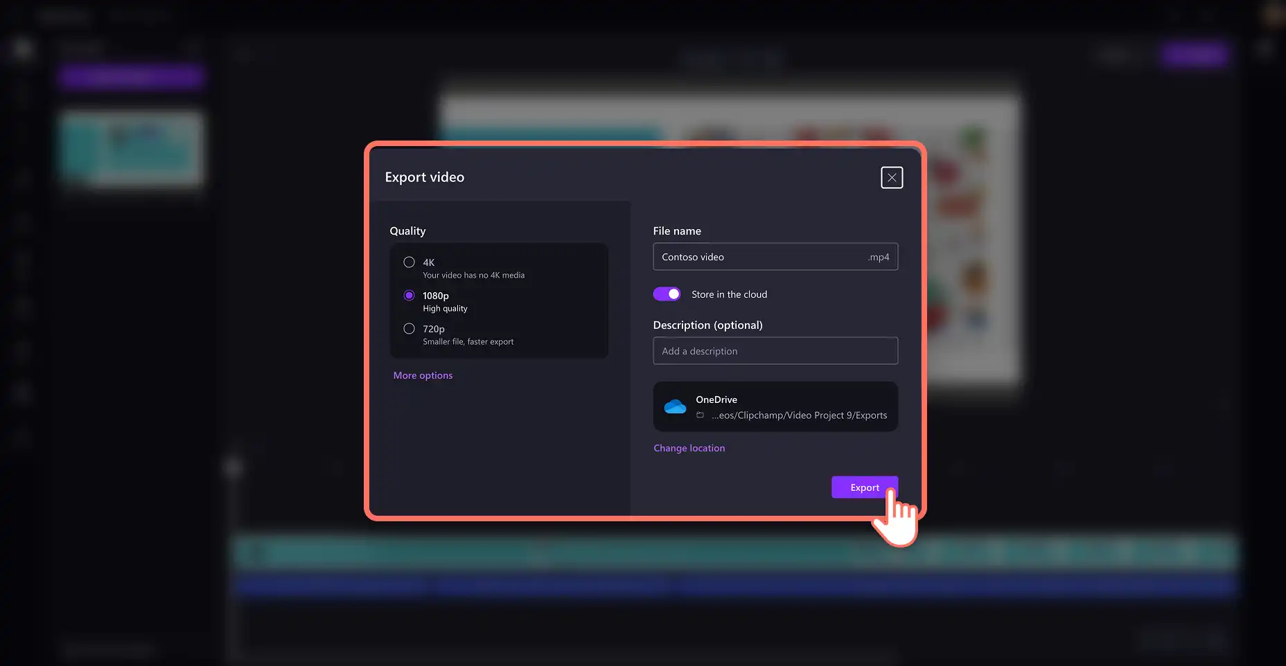 İş için Clipchamp'ta yüksek kaliteli yapay zeka seslendirme ve video sunumu kaydeden bir kullanıcı