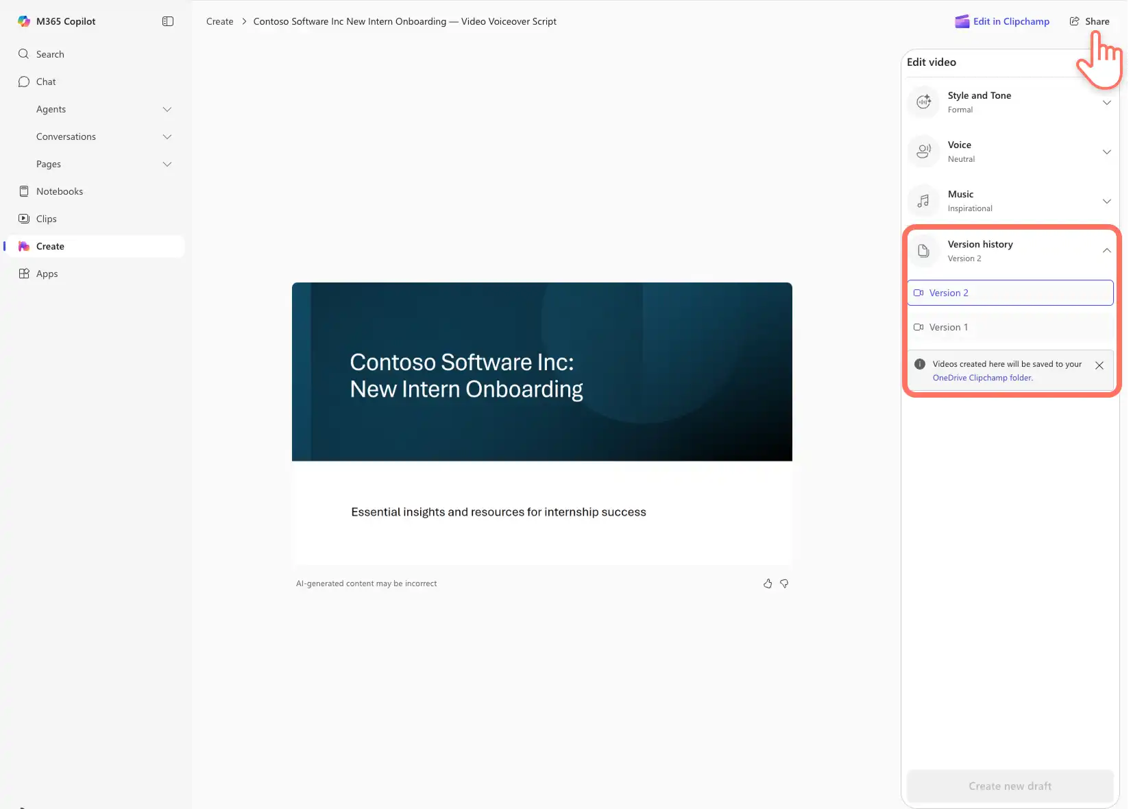 Create Hub'da Microsoft Copilot tarafından oluşturulan bir video sunuyu kaydeden ve paylaşan bir kullanıcı.