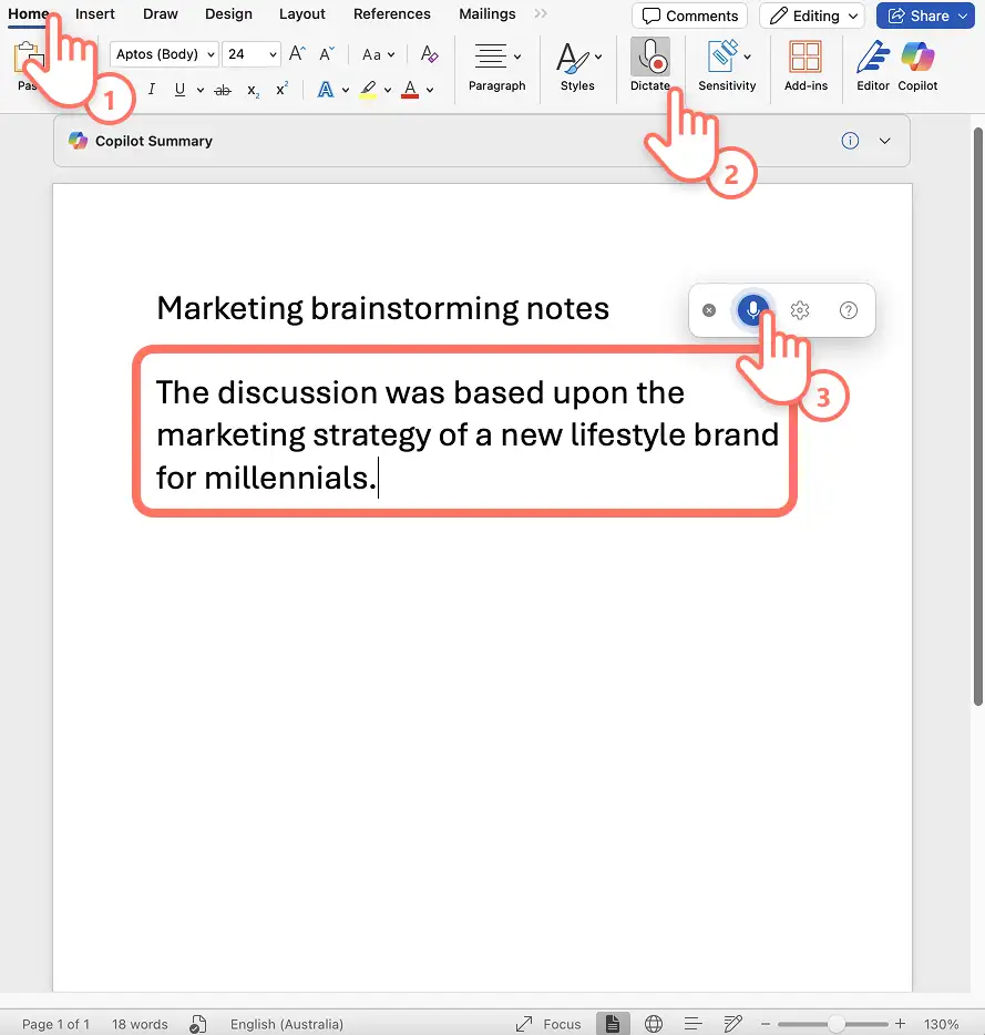2cm8tdvwt4oztwkw7qfsht Transkript oluşturmak için Microsoft Word'de ses kaydı yapan kullanıcı